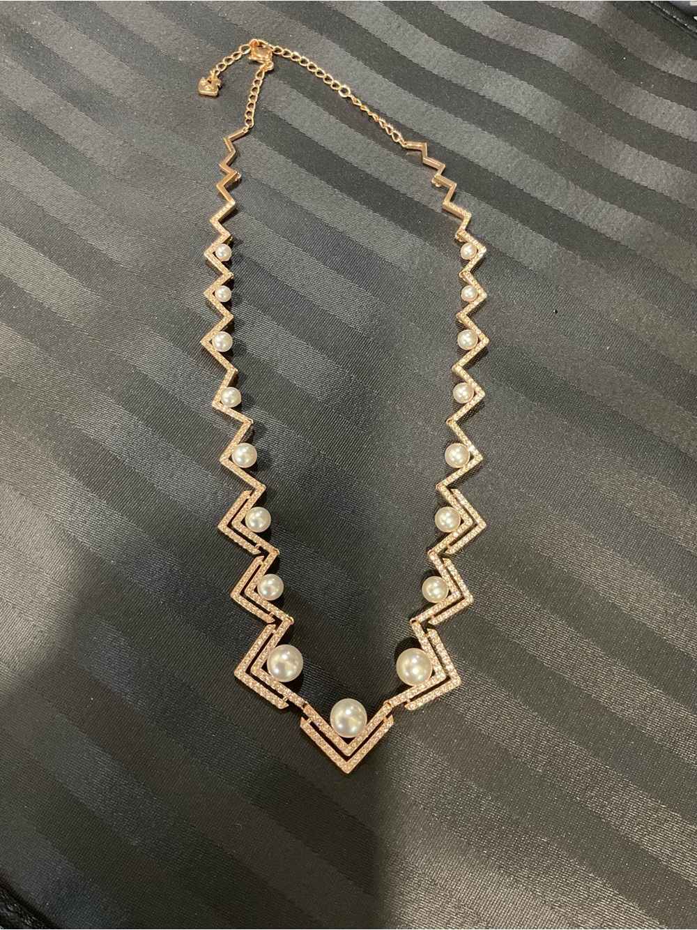 Swarovski Rose Gold-Tone Chevron Necklace with Pearls and Crystals